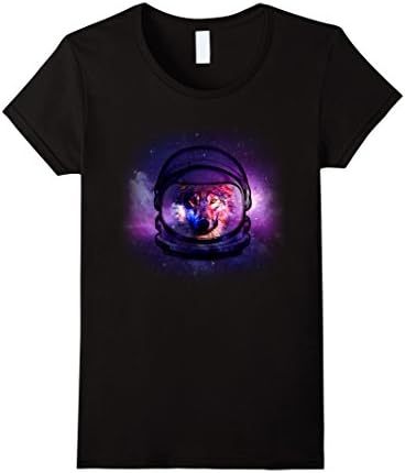 Women's Trendy Galaxy Astronaut Wolf Casual T-shirt Large Black