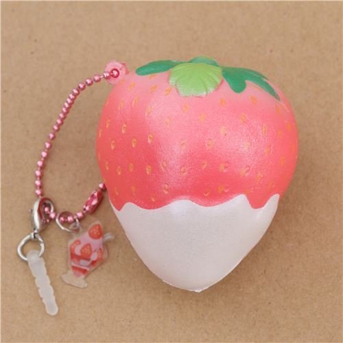 Dark pink Mini Cheeki Strawberry Pearl white sauce scented squishy by Puni Maru