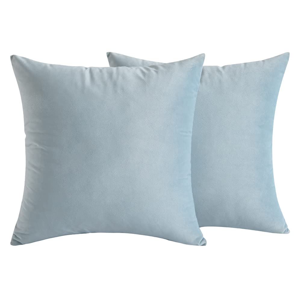 THEYIN Cushion Cover Pack of 2 Velvet Soft Square Throw Pillow Case Cushion Covers Luxury Pillowcases for Sofa Bedroom Livingroom 18x18 Inch 45x45cm throw pillow case (Sky)