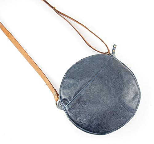 Leather Navy Blue Crossbody Round Canteen Purse