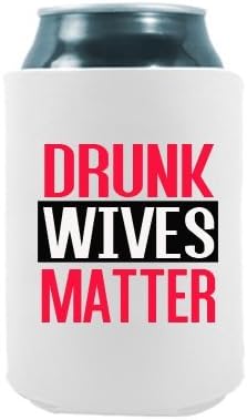 Drunk Wives Matter Red | Set of Two (2) Funny Novelty Can Cooler BeverageHuggie - | Beer Beverage Holder - Beer Funny Gifts Home - Quality Neoprene No Fade 12 oz or 16oz Can Cooler (Red (2))