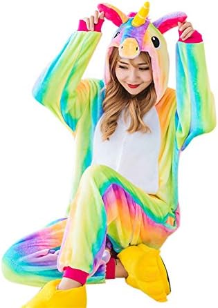 YaphteS Unicorn Animal Custome Onesie Kigurumi Pajamas Kwaii Cute Sleepwear Bathrobe for girls Women Halloween Gift (S, Rainbow)