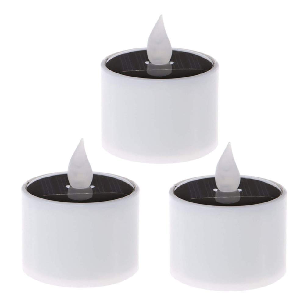 FRCOLOR 3Pcs Solar Tea Light Candle Flickering Flameless LED Candle Nightlight Waterproof Candle Light for Outdoor Romantic Atmosphere