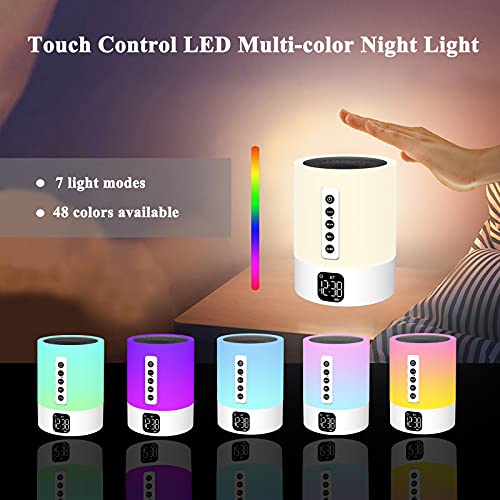 Night Light Bluetooth Speaker, White Noise Machine, Touch Bedside Lamp with Alarm Clock for Kids, Multi-Color Bedroom Table Lamp Xmas gifts for her Gifts for Teenage Girls Boys Teens Women Boyfriend