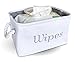 Wipe Holder, Storage & Organizer Bin for Nursery, Baby Boy or Girl, White Canvas Fabric Decorative Basket with Gray Embroidering.