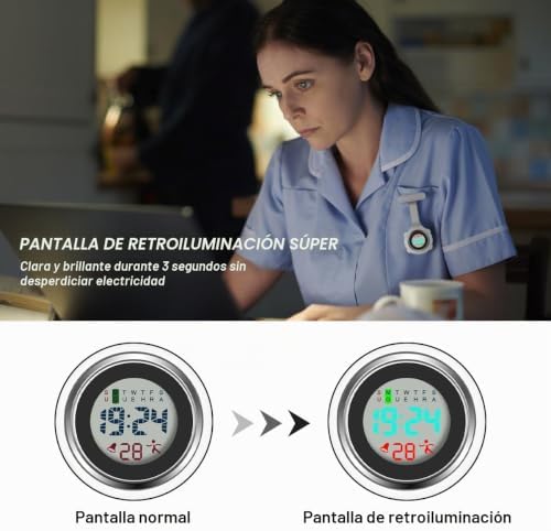 Reloj Bolsillo Enfermera, Reloj Enfermera Digital Multifuncional,Puede Cronometrarse y Usarse como Despertador,Reloj Silicona Prendedor de Broche,Regalos para Medicos Enfermeras Blanco
