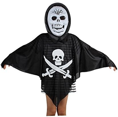 Absolutely Perfect Kids Black Evil Spirit Ghost Hooded Cloak Dress Scary Mask Child Cape Costume For Halloween Skull One Size