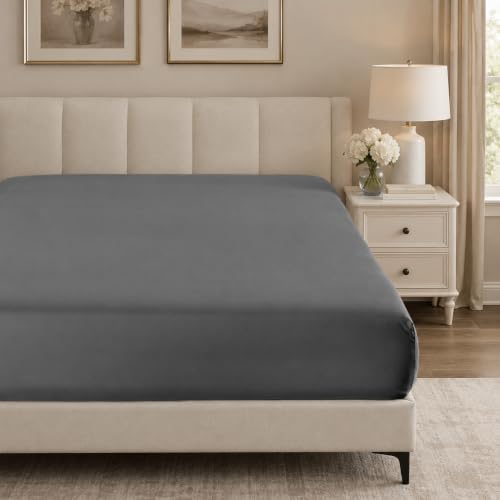 ROSE&RISY Dark Grey King Fitted Sheet, Soft and Breathable for Sleeping, Cooling Fitted Sheets, 16“ Deep Pocket, 1 Pack (Dark Grey, King Size) at Amazon