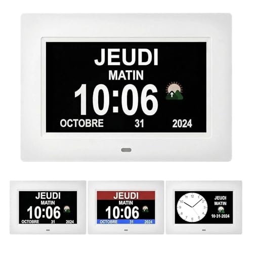 Memwake Large Digital Clock, Digital Alarm Clock for Elderly, Dementia Clock That Provides Alarms and Electronic Calendar for the Elderly (White, 7 Inches)