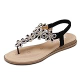 Meeshine Womens Flat Sandals Summer Rhinestone Bohemian Flip Flop Shoes