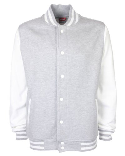 FDM Unisex Varsity / University Jacket (Contrast Sleeves) (S) (Heather Grey/White)