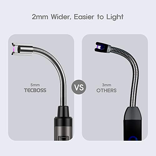 Lighter, Tecboss Zinc Alloy Candle Lighters Electric USB Lighter, Plasma Arc Rechargeable Long Lighter for Camping Cooking BBQs Fireworks, Gift Box