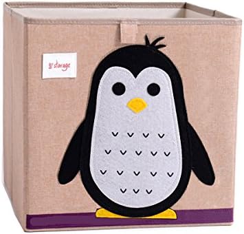 Wo Baby Foldable Canvas Fabric Toy Storage Box/Cube/Bin/Chest/Basket/Orginizer for Kids, Storage Bin for Shelves, 13inch (Cube, Penguin)