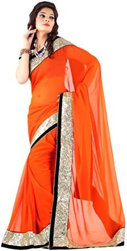 Stylo Sarees Women's Georgette Fabric Indian Designer Ethnic Party Wear Sari Free Size Orange