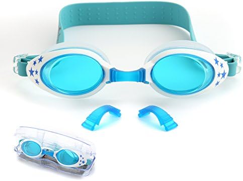 KACASUN Kids Swim Goggles With Clear Vision Anti Fog UV Protection No Leak Come Easy to Adjust (Sky Blue)