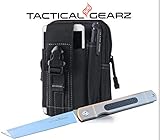 TG Tatsu, Tc4 Titanium/Carbon Fiber Japanese Style EDC Folding Knife w/Sheath! Polished D2 Steel Tanto Blade! Ball Bearing Pivot System!
