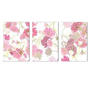 3 Panel Canvas Wall Art - Pink Floral Pattern - Giclee Print Gallery Wrap Modern Home Art Ready to Hang - 16"x24" x 3 Panels