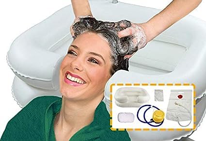OrtoPrime Inflatable Sink for Hair Washing with Drainage Tube - Portable Hair Salon Sink with Pump - Hair Wash Basin - Inflatable Basin for Bed and Chair - Complete Kit.