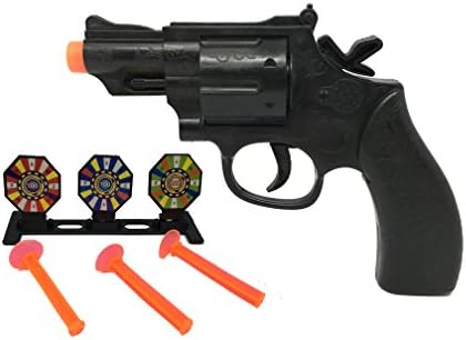 Gun has suction cup darts + target (3 provided darts)