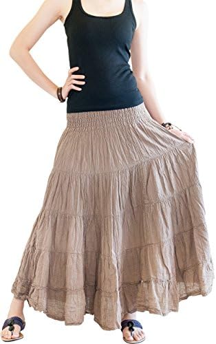 Broomstick Tiered Shirred Long Skirt Bohemian Gypsy Style