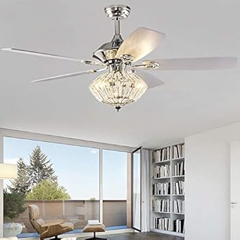 Anfersonlight Silver 52 Lighted Ceiling Fan With Crystal Shade