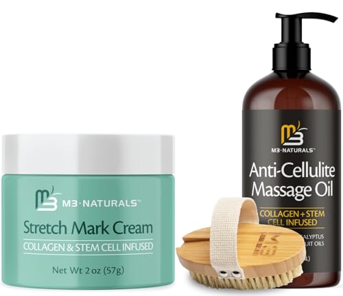 Anti Cellulite Massage Oil and Firm Dry Brush Kit & Collagen Stretch Mark Body Cream