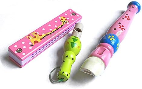 3pcs Wooden Toy Whistle Harmonica Flute Kids Preschool Early Education Musical Rhythm Instruments Set Kit