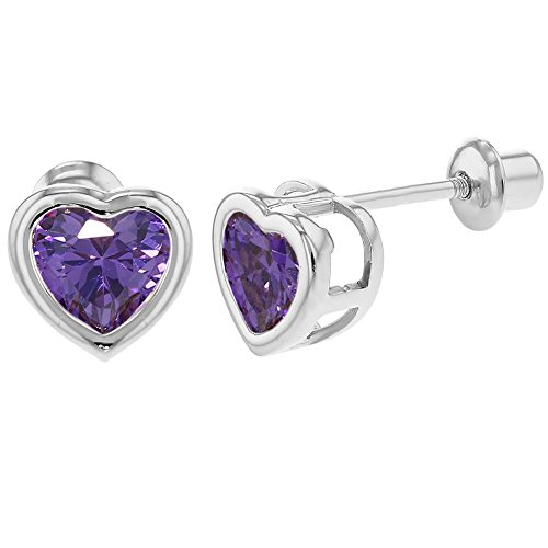 925 Sterling Silver CZ Small Heart Screw Back Earrings Baby Girl