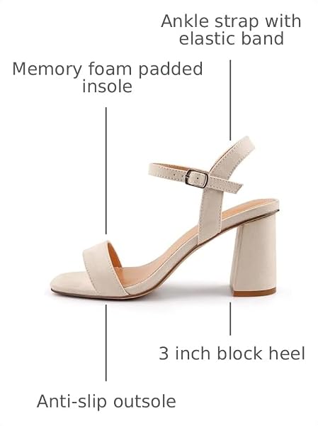 BCTEX COLL WOMEN’S NUDE HEELS OPEN TOE ANKLE STRAP HEELS FOR WOMEN COMFORTABLE HIGH CHUNKY BLOCK DRESSY HEEL SANDALS, SIZE 9.5