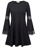Kate Kasin Women's Casual Round Neck Loose A Line Tunic Dress Long Sleeves