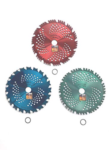 3pk-8"-HYPRID Triple Pack - (1) 20t Blue Hawk, (1) 44t Green Viper, (1) 56t Red Razor - RENEGADE BLADE Carbide Brush Cutter Weed Eater Blades - 203mm - Thumbnail 7