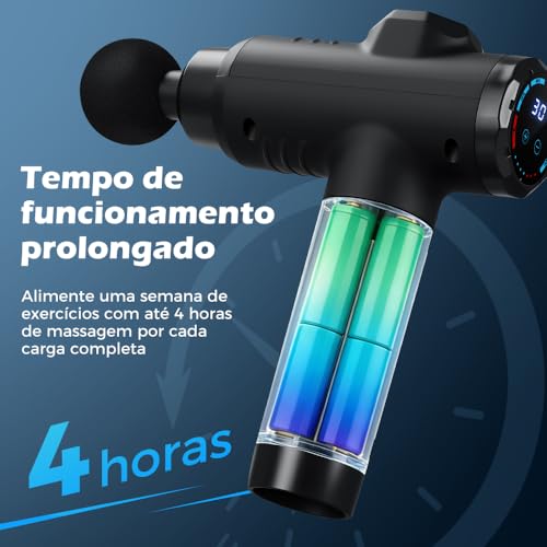Pistola de Massagem YARUIKE, Massageador Muscular Portátil com 10 Cabeças, 30 Velocidades e Tela LCD, Preto | Motor Silencioso, Tela LCD Touch para Recuperação Pós-Treino em Casa e no Escritório