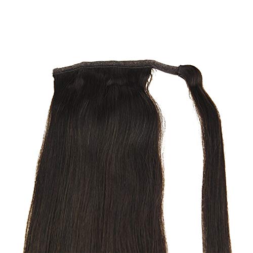 LaaVoo 12" Hairpiece Ponytail Clip on Extension Long Smooth Human Hair For Short Hair Colorful Darkest Brown Straight Wrap Ponytail Extension For Women 80g (#2) - Thumbnail 5