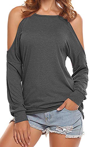LuckyMore Off Shoulder Tunic Tops for Women Long Sleeve Sweatshirt Casual T-Shirts Gray XXL