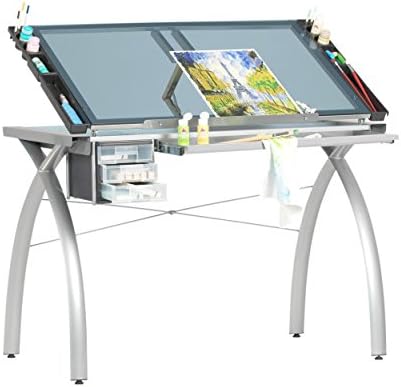Amazon Com Futura Crafting Drafting Drawing Table With Adjustable Top Silver And Blue Glass