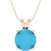 Clara Pucci 3 cttw Turquoise Rose Gold-Plated Silver Necklace and Pendant for Women (18" Box Chain,Round Cut,9mm)