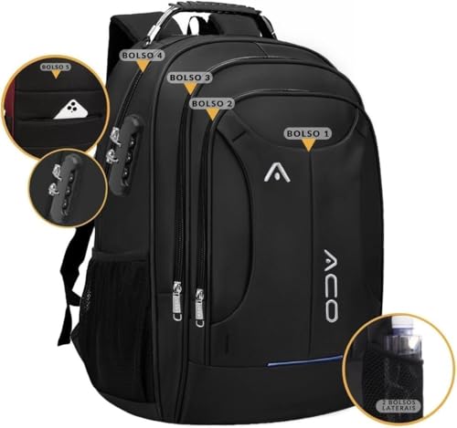 Mochila Masculina Feminina para Notebook 17” Executiva – Impermeável, Antifurto, USB e Fone, Alça Reforçada de Aço, Escolar, Faculdade, Trabalho, Viagem, Grande, Confortável, Premium'