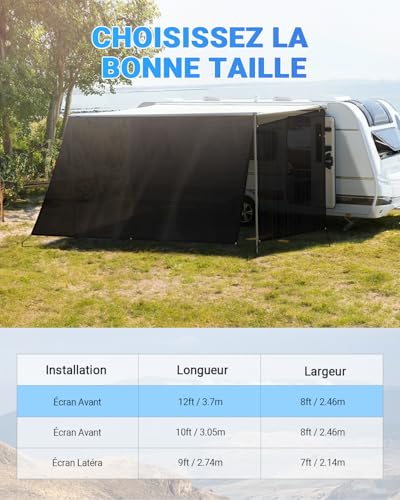 SUPAREE Sun Shade Awning Camping Car Sun Shade Caravan Wall Awning Camping Car Sun Blocker UV Protection Windshield Awning for Van RV 12ft x 8ft