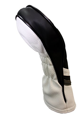 Golf Headcover Black and White Leather Style #3 Hybrid Head Cover Fits Most Hybrid Clubs