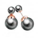 Jwoolw Double Sided Front Back Peek A Boo Ball Faux Pearl Beads Womens Fashion Elegant Tribal Stud Earrings