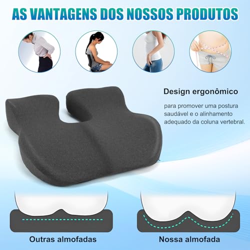 Almofada de Assento em Espuma de Memória – Design U Ergonômico, Distribui Peso e Conforto para Cadeira de Escritório/Carro, 43x42x9cm
