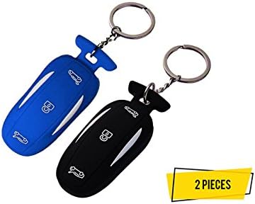 CoolKo Newest Silicone Tesla Car Key Fob Cover Skin Case with 3 Smart Key Buttons Keyless Protector Bag Holder for Tesla Model X [Black and Blue - 2 Packs]