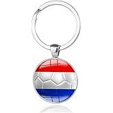 Art Attack Netherlands Flag Soccer Keychain, Holland Dutch National Football Team Accessories History Party Favor Fan Car Key Chain Ring Pendant Charm (Silver)