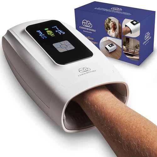 Cloud Massage Wireless Hand Massager with Heat and Compression - Shiatsu Massage for Arthritis and Carpal Tunnel - Rechargeable, Fits All Hands, White