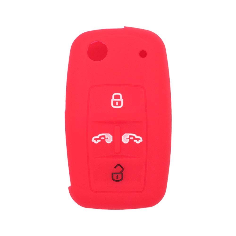 BROVACS Silicone Cover Protector Case Holder Skin Jacket Compatible with VOLKSWAGEN Multivan Sharan Caravelle Transporter Caddy SEAT Alhambra 4 Button Flip Remote Key Fob CV9808 Red