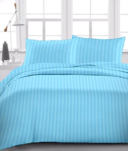 Light Blue Sripe 4 Piece Sheet Set Full Size (+12 Inch) Deep Pocket By Hotel Collection Bedding Egyptian Cotton 400 Thread-Count