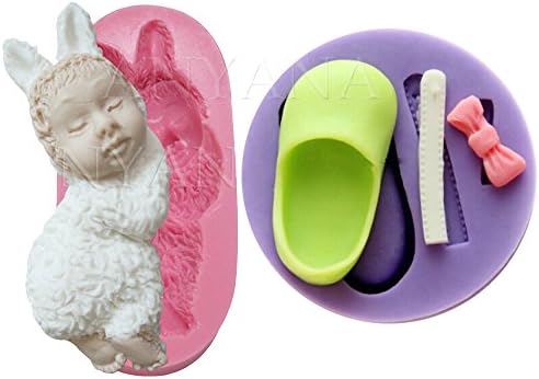 Anyana Baby Girl Shoe bow Cake Border mould cake Fondant gum paste mold for Sugar paste gumpaste cupcake decorating topper decoration sugarcraft sugar biscuit decor set of 2