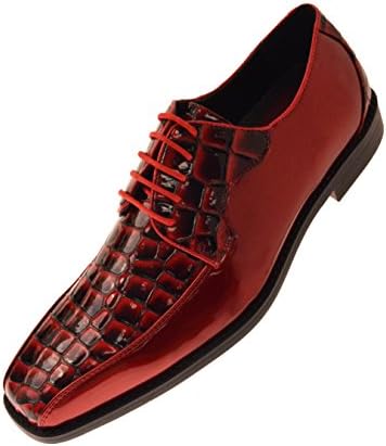 Bolano Mens Exotic Faux Crocodile Print Patent Formal Oxford Dress Shoe, Comfortable Lace-Up Design