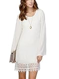 Our Precious Women's Long Sleeve A-line Lace Stitching Trim Mini Dress
