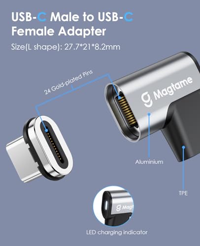 2 Pack Magnetic USB-C Male to USB-C Female Adapter, 240W, Right Angle, 40Gbps Data Transfer, 4K Video Output Compatible with ROG Ally, Steam Deck, Switch, iPhone 15/15 Pro